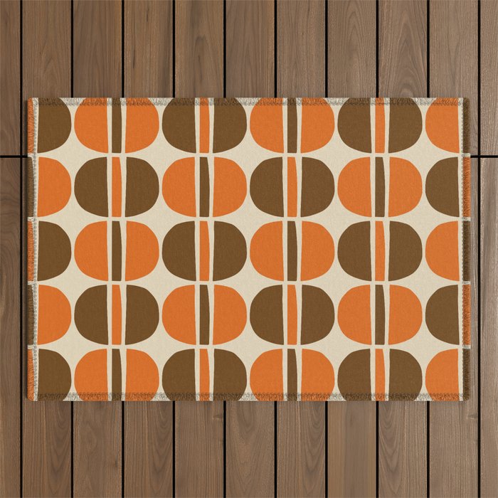 Mid Century Modern Geometric Pattern 127 Autumn Brown and Orange Outdoor Rug Gallery Image 1