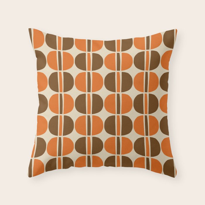 Mid Century Modern Geometric Pattern 127 Autumn Brown and Orange Throw Pillow Gallery Image 1