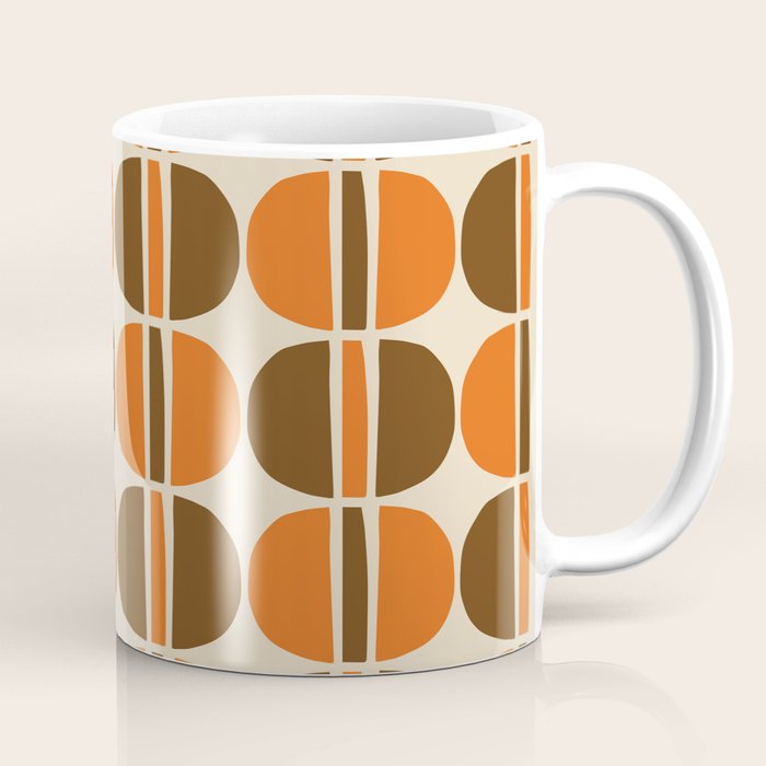 Mid Century Modern Geometric Pattern 127 Autumn Brown and Orange Coffee Mug Gallery Image 1