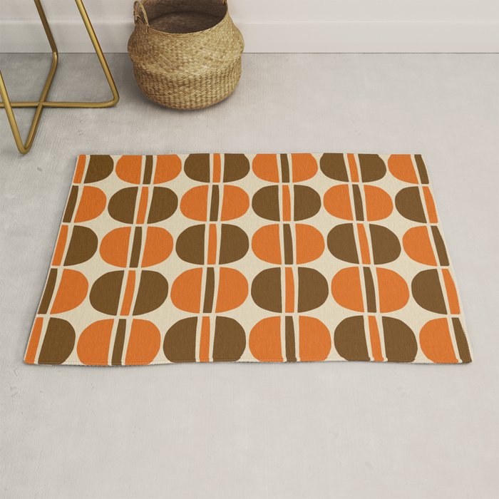Mid Century Modern Geometric Pattern 127 Autumn Brown and Orange Rug Gallery Image 1