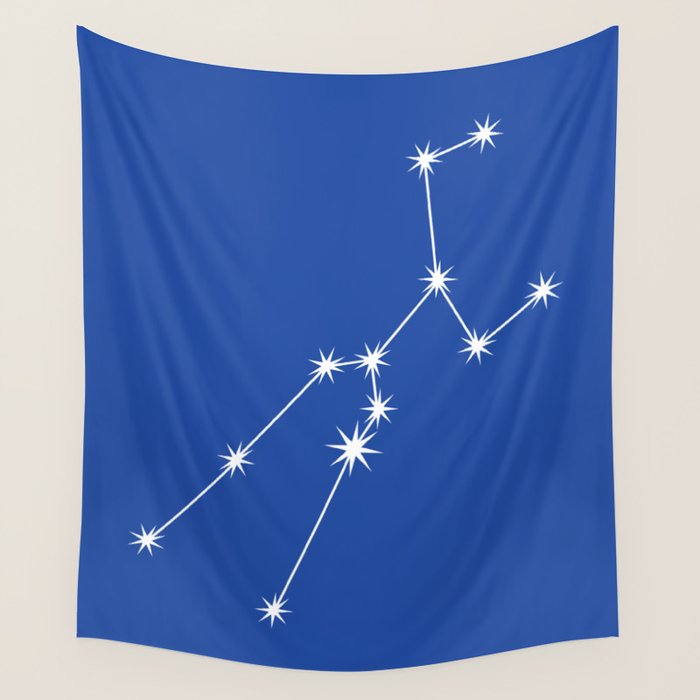 Taurus Zodiac Star Constellation Line Art Vibrant Blue Wall Tapestry Gallery Image 1
