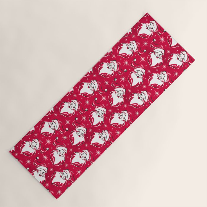 'Tis The Season Retro Santa Red White Pattern Yoga Mat Gallery Image 1