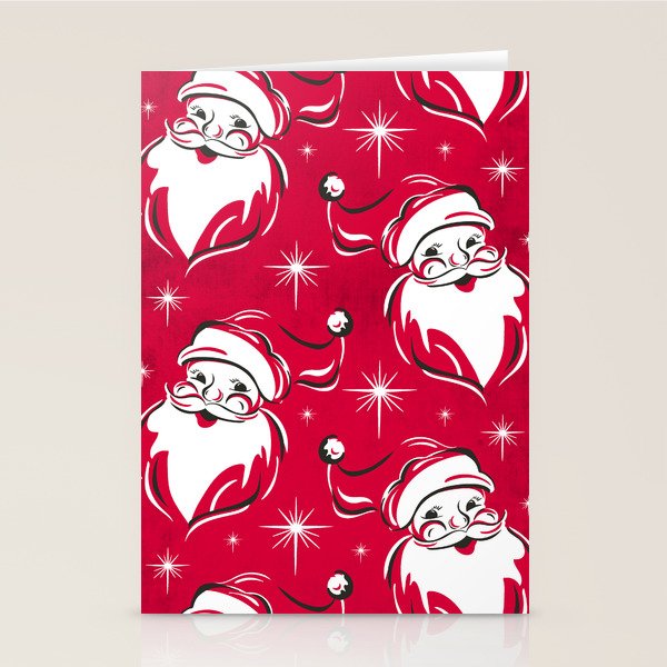 'Tis The Season Retro Santa Red White Pattern Stationery Card Gallery Image 1