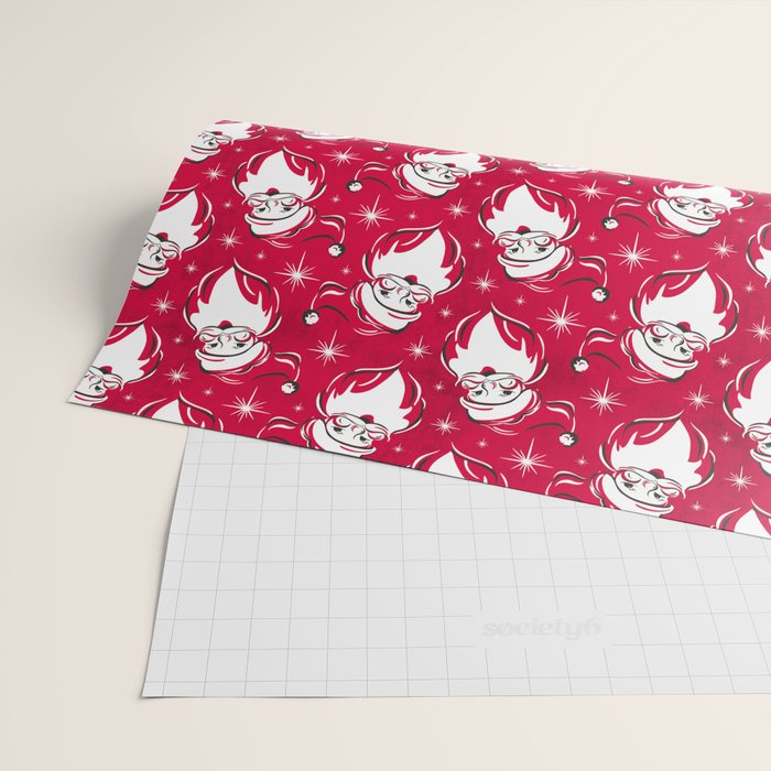 'Tis The Season Retro Santa Red White Pattern Wrapping Paper Gallery Image 2