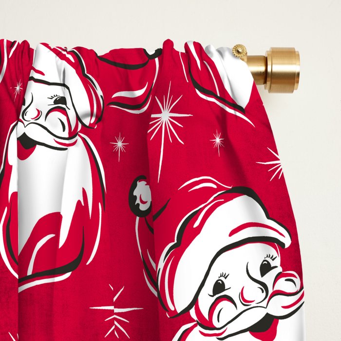 'Tis The Season Retro Santa Red White Pattern Window Curtain Gallery Image 2