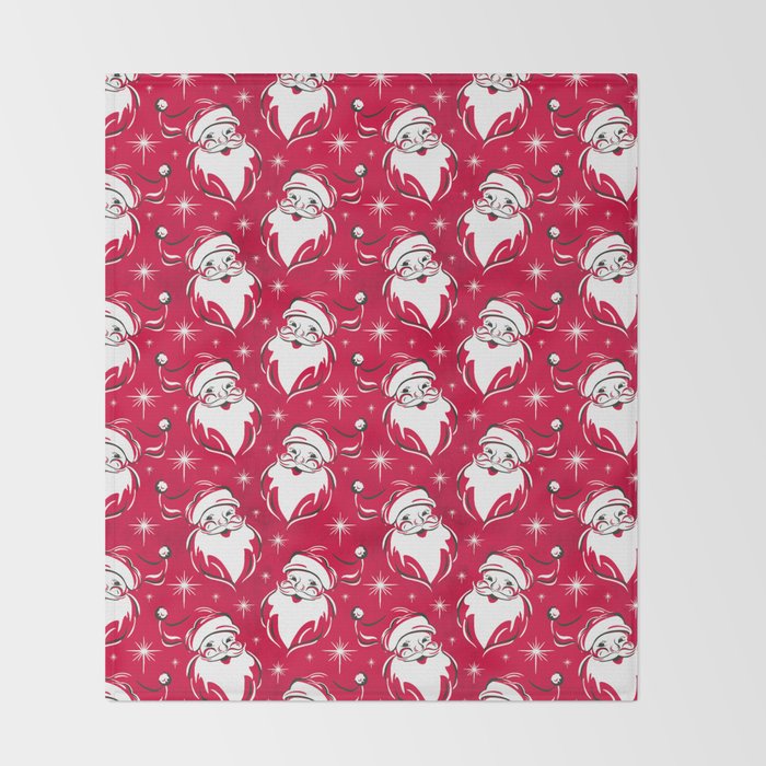 'Tis The Season Retro Santa Red White Pattern Throw Blanket Gallery Image 2