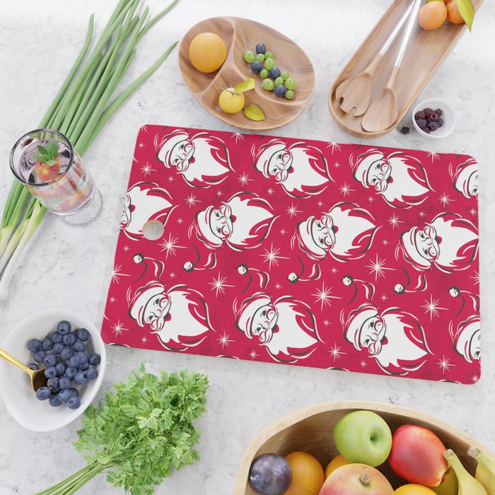 'Tis The Season Retro Santa Red White Pattern Cutting Board Gallery Image 2