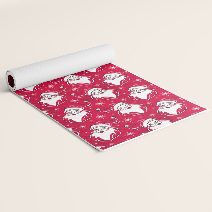 'Tis The Season Retro Santa Red White Pattern Yoga Mat Gallery Image 2