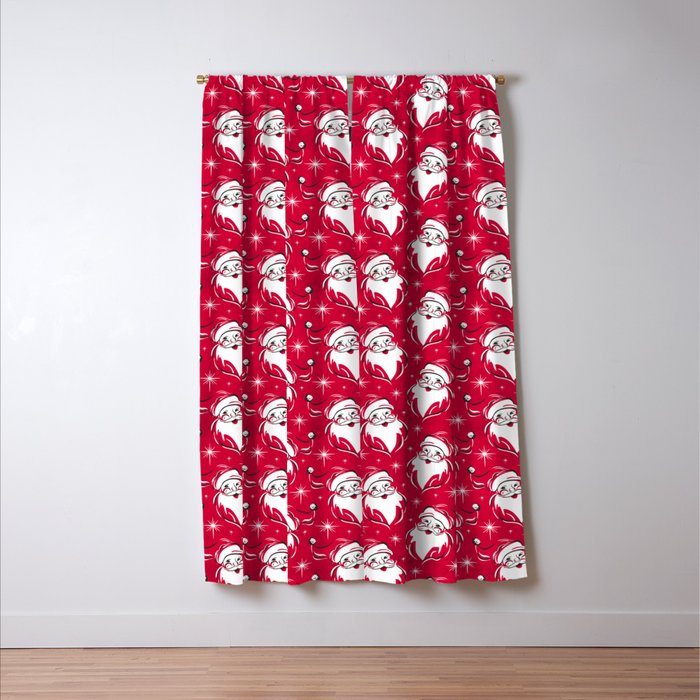 'Tis The Season Retro Santa Red White Pattern Window Curtain Gallery Image 3