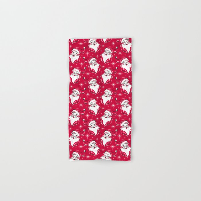 'Tis The Season Retro Santa Red White Pattern Hand & Bath Towel Gallery Image 1