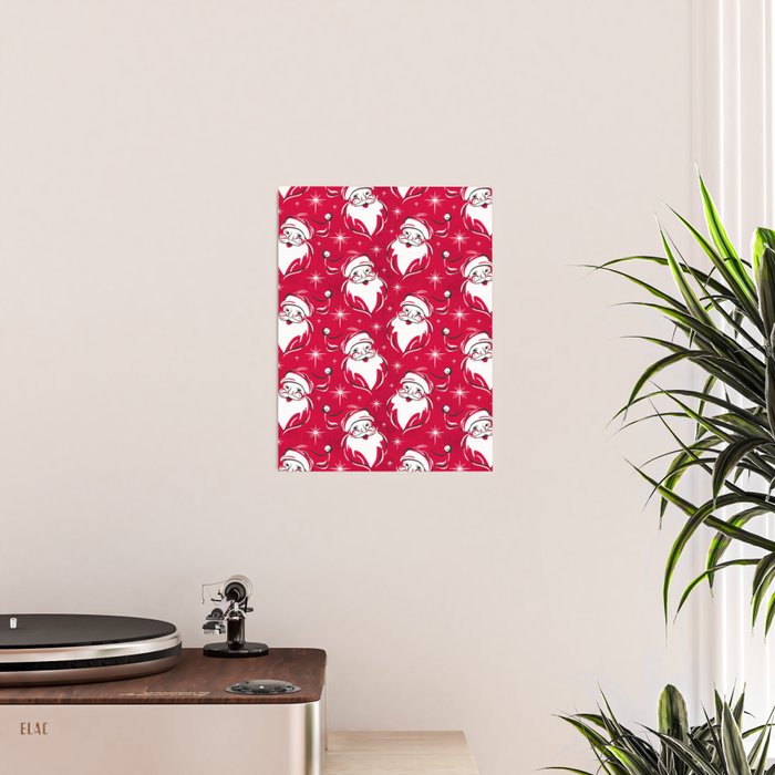 'Tis The Season Retro Santa Red White Pattern Poster Gallery Image 2