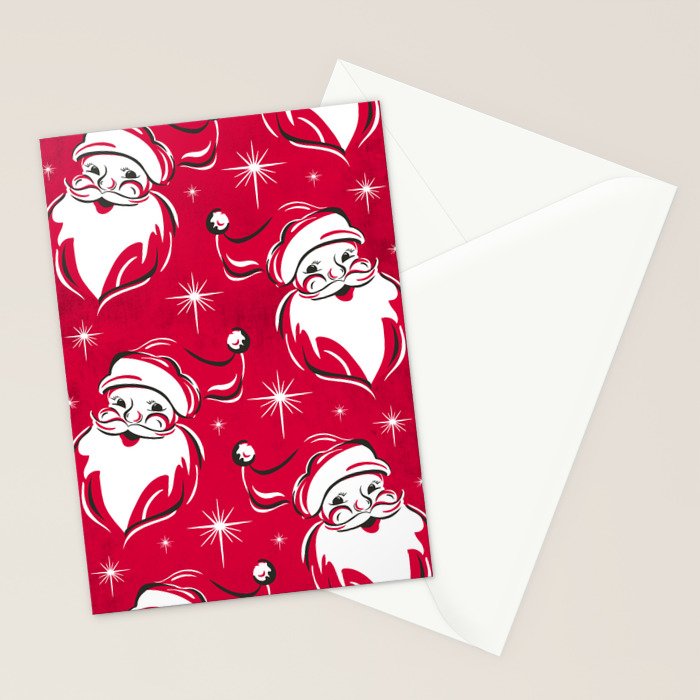 'Tis The Season Retro Santa Red White Pattern Stationery Card Gallery Image 2