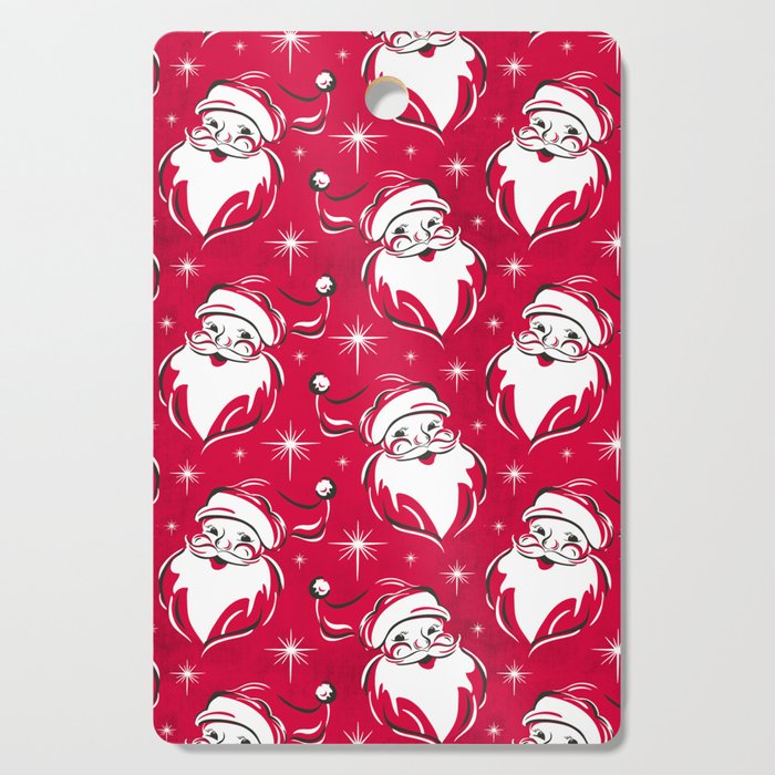 'Tis The Season Retro Santa Red White Pattern Cutting Board Gallery Image 1