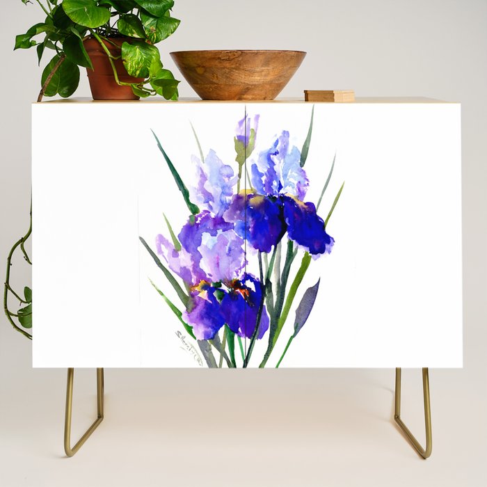Garden Irises, Blue Purple Floral Design Credenza Gallery Image 1