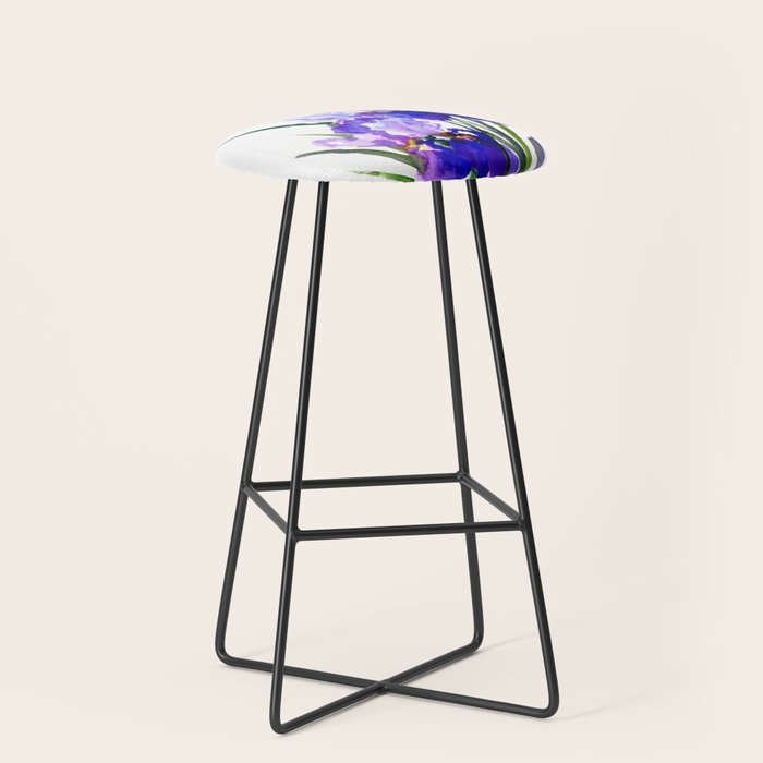 Garden Irises, Blue Purple Floral Design Stool Gallery Image 1