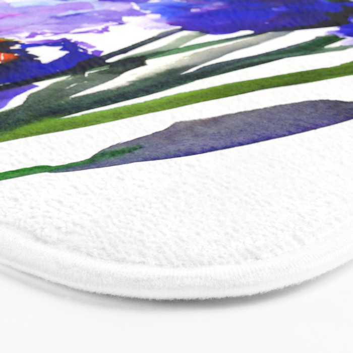 Garden Irises, Blue Purple Floral Design Bath Mat Gallery Image 3