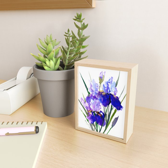 Garden Irises, Blue Purple Floral Design Mini Art Print Gallery Image 2