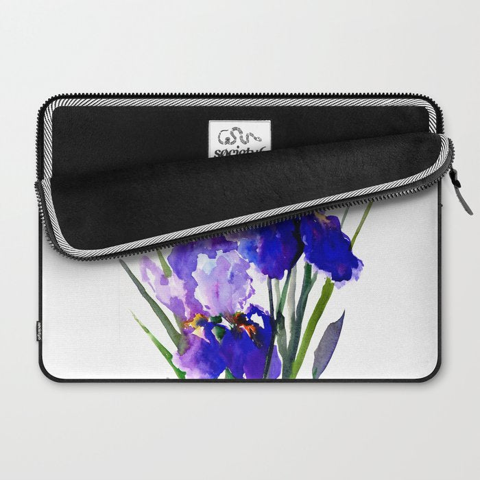 Garden Irises, Blue Purple Floral Design Laptop Sleeve Gallery Image 2