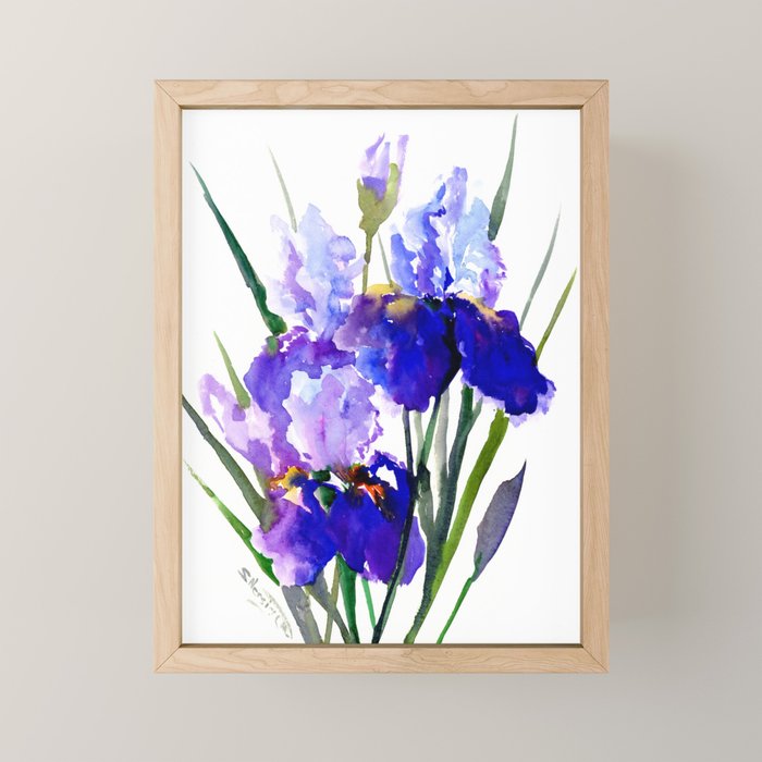 Garden Irises, Blue Purple Floral Design Mini Art Print Gallery Image 1