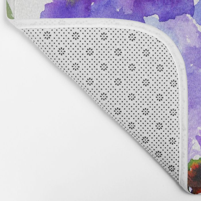 Garden Irises, Blue Purple Floral Design Bath Mat Gallery Image 2