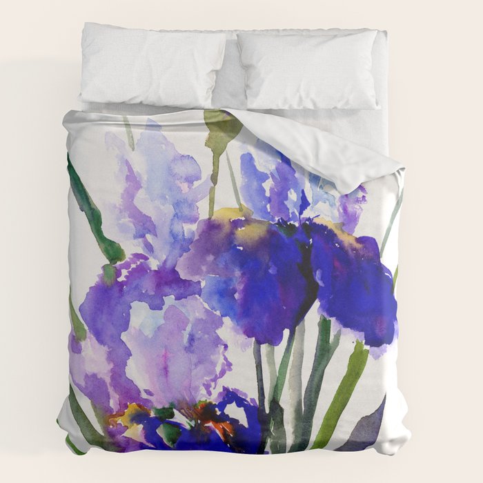 Garden Irises, Blue Purple Floral Design Duvet Cover Gallery Image 2