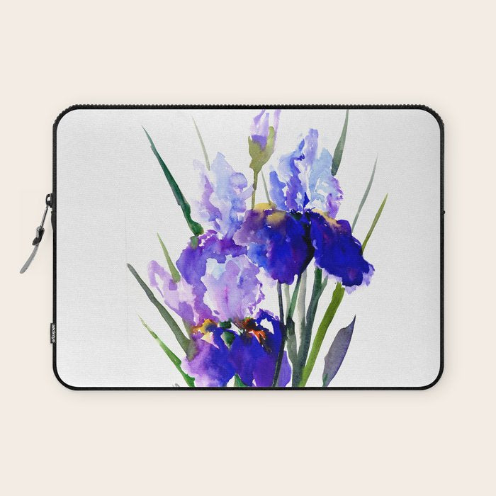 Garden Irises, Blue Purple Floral Design Laptop Sleeve Gallery Image 1