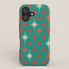 Atomic Age Retro Starburst Mid-century Modern Pattern in Mid Mod Orange, Beige, and Teal iPhone Case Gallery Image 1