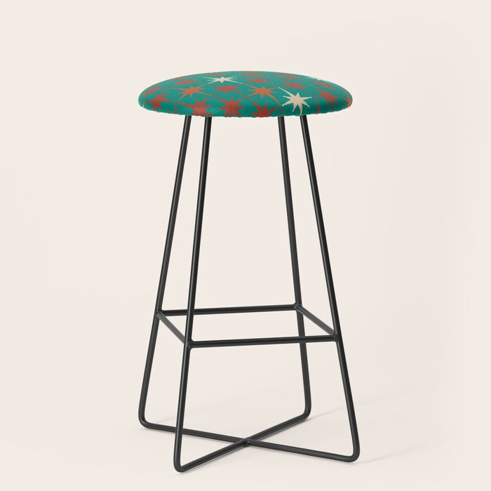 Atomic Age Retro Starburst Mid-century Modern Pattern in Mid Mod Orange, Beige, and Teal Stool Gallery Image 1