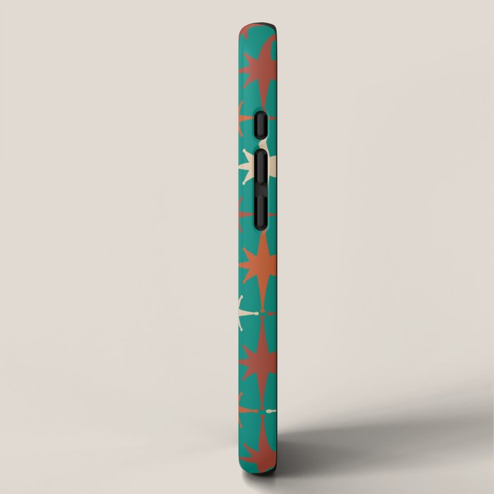 Atomic Age Retro Starburst Mid-century Modern Pattern in Mid Mod Orange, Beige, and Teal iPhone Case Gallery Image 2