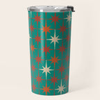 Atomic Age Retro Starburst Mid-century Modern Pattern in Mid Mod Orange, Beige, and Teal Travel Mug Gallery Image 2