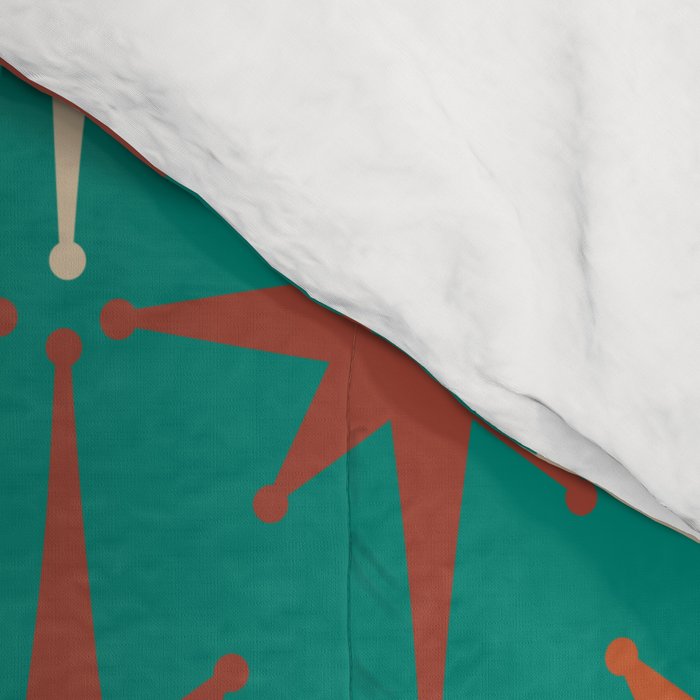 Atomic Age Retro Starburst Mid-century Modern Pattern in Mid Mod Orange, Beige, and Teal Comforter Gallery Image 4