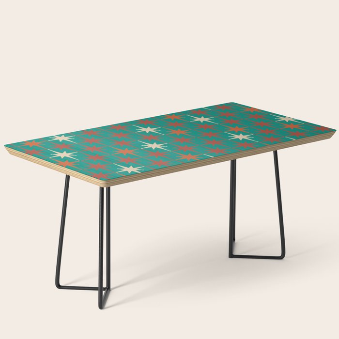 Atomic Age Retro Starburst Mid-century Modern Pattern in Mid Mod Orange, Beige, and Teal Coffee Table Gallery Image 1