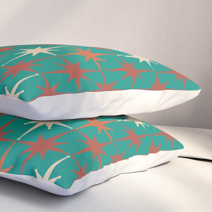 Atomic Age Retro Starburst Mid-century Modern Pattern in Mid Mod Orange, Beige, and Teal Pillow Sham Gallery Image 3