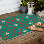 Atomic Age Retro Starburst Mid-century Modern Pattern in Mid Mod Orange, Beige, and Teal Outdoor Rug Gallery Image 2