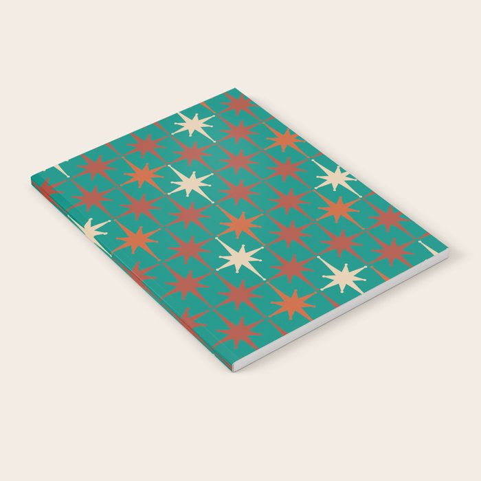 Atomic Age Retro Starburst Mid-century Modern Pattern in Mid Mod Orange, Beige, and Teal Notebook Gallery Image 2