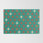 Atomic Age Retro Starburst Mid-century Modern Pattern in Mid Mod Orange, Beige, and Teal Rug Gallery Image 2