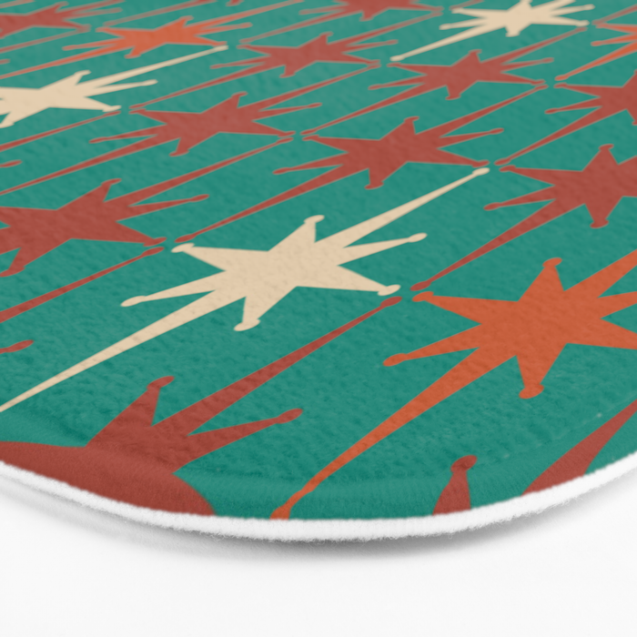 Atomic Age Retro Starburst Mid-century Modern Pattern in Mid Mod Orange, Beige, and Teal Bath Mat Gallery Image 3