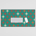 Atomic Age Retro Starburst Mid-century Modern Pattern in Mid Mod Orange, Beige, and Teal Desk Mat Gallery Image 1