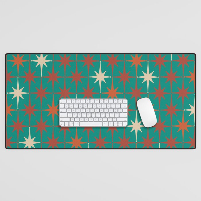 Atomic Age Retro Starburst Mid-century Modern Pattern in Mid Mod Orange, Beige, and Teal Desk Mat Gallery Image 1