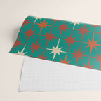 Atomic Age Retro Starburst Mid-century Modern Pattern in Mid Mod Orange, Beige, and Teal Wrapping Paper Gallery Image 2