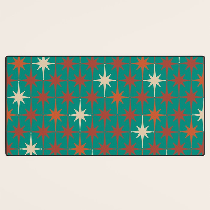 Atomic Age Retro Starburst Mid-century Modern Pattern in Mid Mod Orange, Beige, and Teal Desk Mat Gallery Image 3