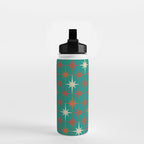 Atomic Age Retro Starburst Mid-century Modern Pattern in Mid Mod Orange, Beige, and Teal Water Bottle Gallery Image 2