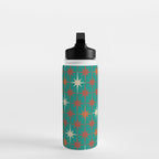 Atomic Age Retro Starburst Mid-century Modern Pattern in Mid Mod Orange, Beige, and Teal Water Bottle Gallery Image 3