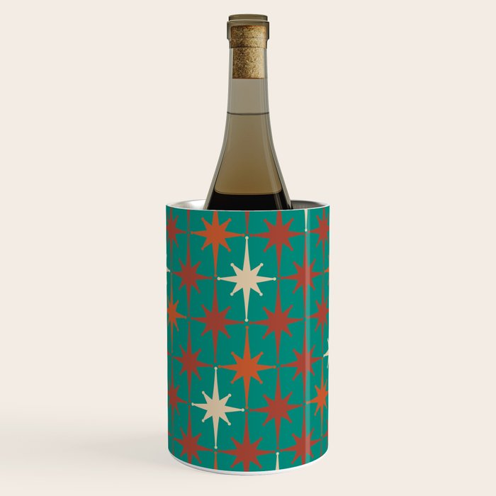 Atomic Age Retro Starburst Mid-century Modern Pattern in Mid Mod Orange, Beige, and Teal Wine Chiller Gallery Image 3
