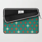 Atomic Age Retro Starburst Mid-century Modern Pattern in Mid Mod Orange, Beige, and Teal Laptop Sleeve Gallery Image 2