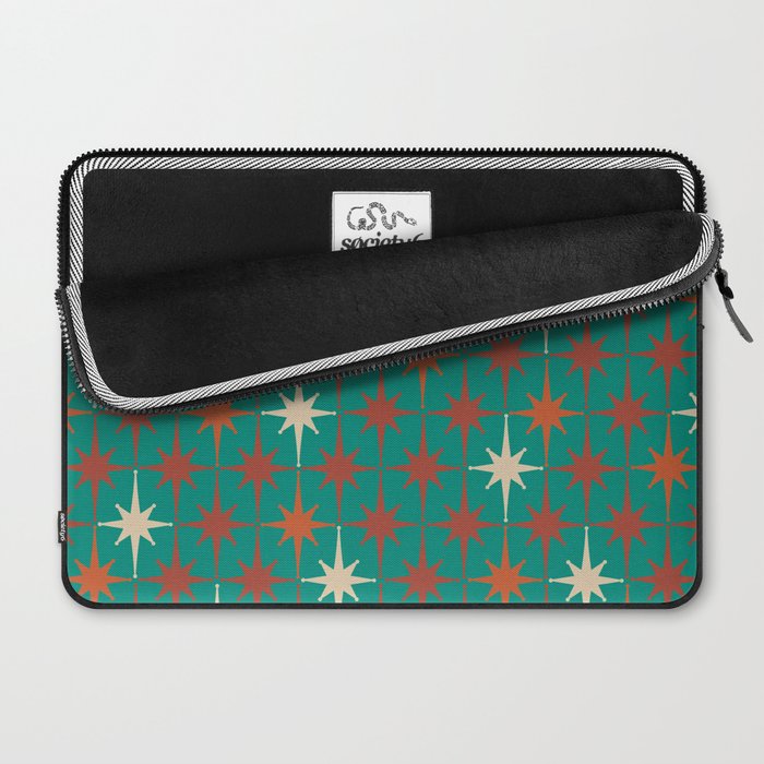 Atomic Age Retro Starburst Mid-century Modern Pattern in Mid Mod Orange, Beige, and Teal Laptop Sleeve Gallery Image 2