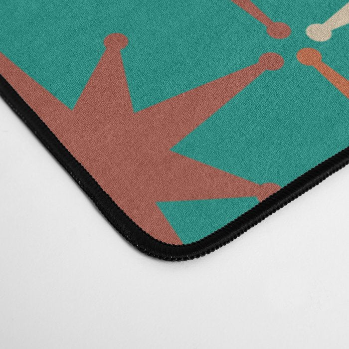 Atomic Age Retro Starburst Mid-century Modern Pattern in Mid Mod Orange, Beige, and Teal Desk Mat Gallery Image 4