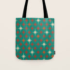 Atomic Age Retro Starburst Mid-century Modern Pattern in Mid Mod Orange, Beige, and Teal Tote Bag Gallery Image 1