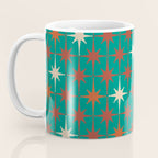 Atomic Age Retro Starburst Mid-century Modern Pattern in Mid Mod Orange, Beige, and Teal Coffee Mug Gallery Image 3