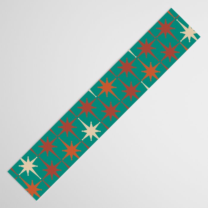 Atomic Age Retro Starburst Mid-century Modern Pattern in Mid Mod Orange, Beige, and Teal Table Runner Gallery Image 3